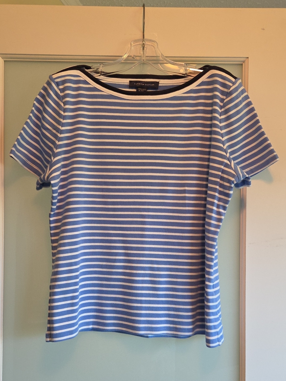 Tommy Hilfiger Light Blue & White Striped Short Sleeve Tee